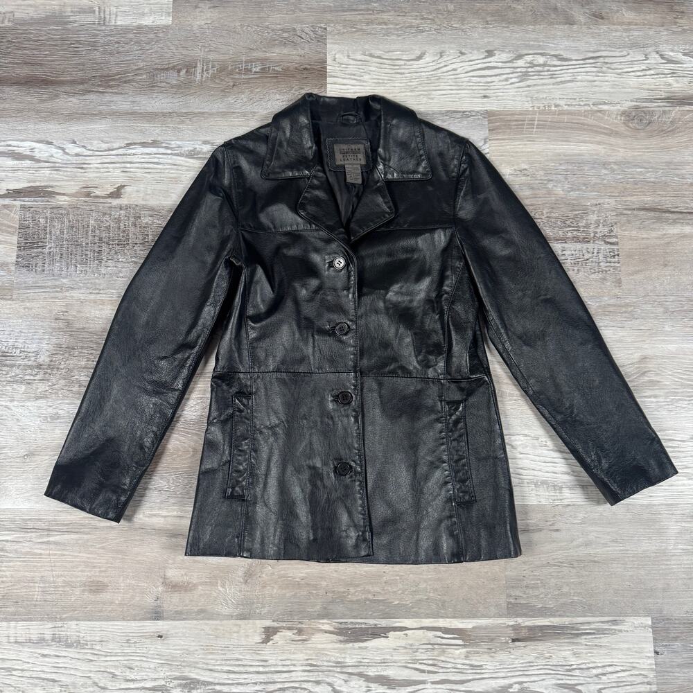 Vintage 90s Y2K Black Leather Blazer Jacket Office Siren Minimalist Small